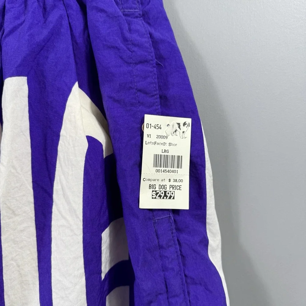 NWT Big Dogs Shorts Mens Large Purple Swim Trunks Lined Dog Graphic Elastic Logo